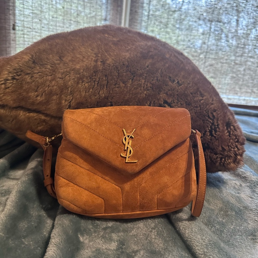 Saint Laurent Brown Suede Toy Loulou Crossbody Bag - Picture 9 of 10